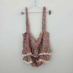 Natural Life Boho Pink Floral Ruffle Tote Purse